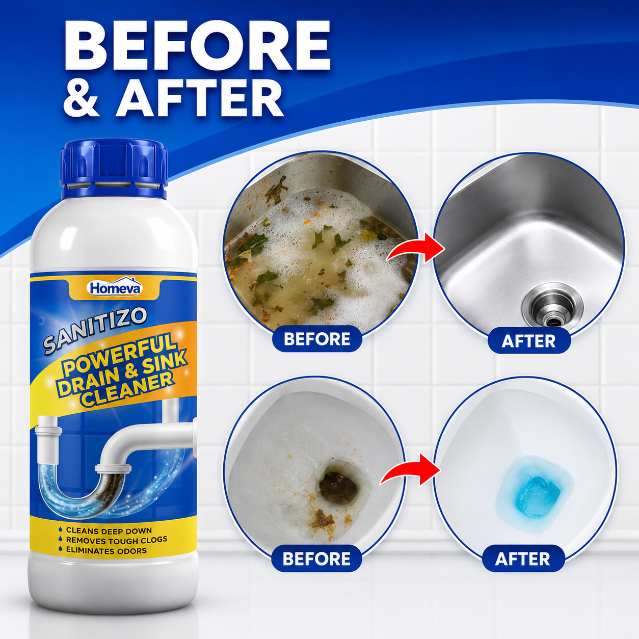 SANITIZO POWERFUL DRAIN & SINK CLEANER POWDER (PACK OF 4)