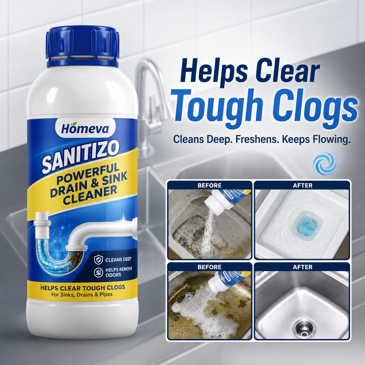 SANITIZO POWERFUL DRAIN & SINK CLEANER POWDER (PACK OF 4)