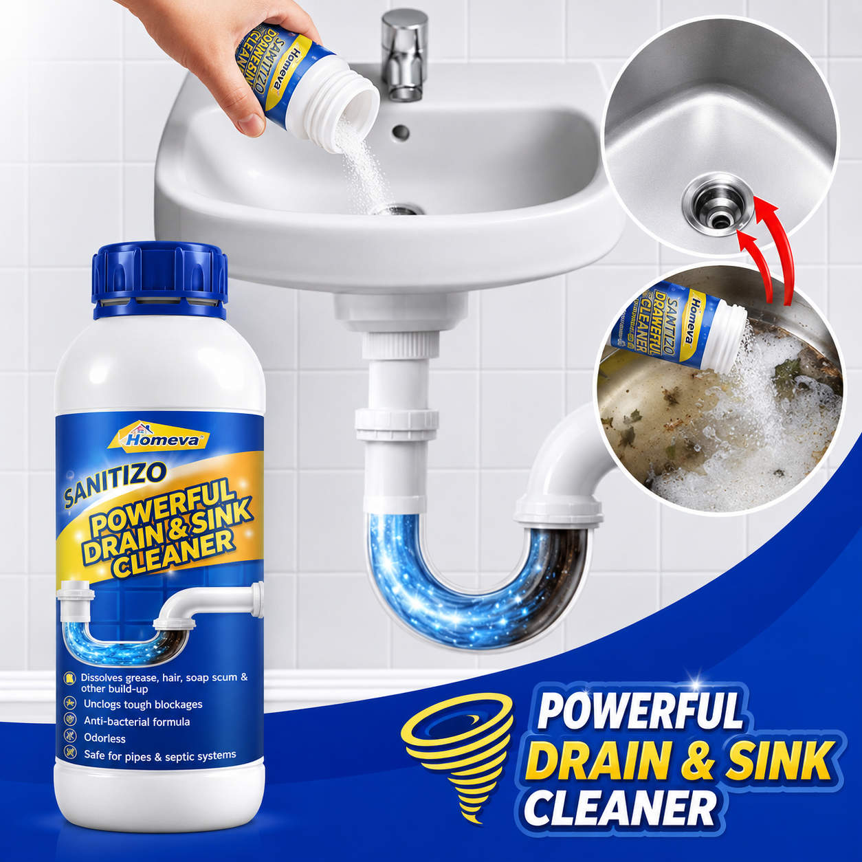 SANITIZO POWERFUL DRAIN & SINK CLEANER POWDER (PACK OF 4)