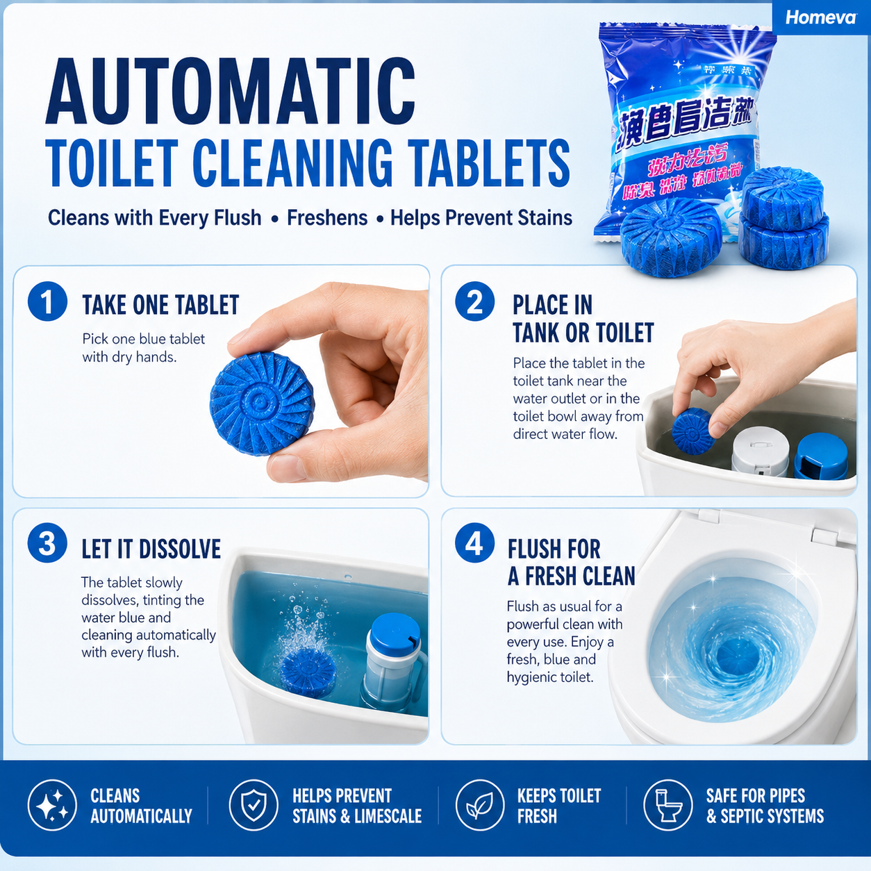 🚽 Toilet Cleaning Tablet (10 pcs) | Automatic Cleaner & Deodorizer 🔥 Limited Offer – Buy Now!