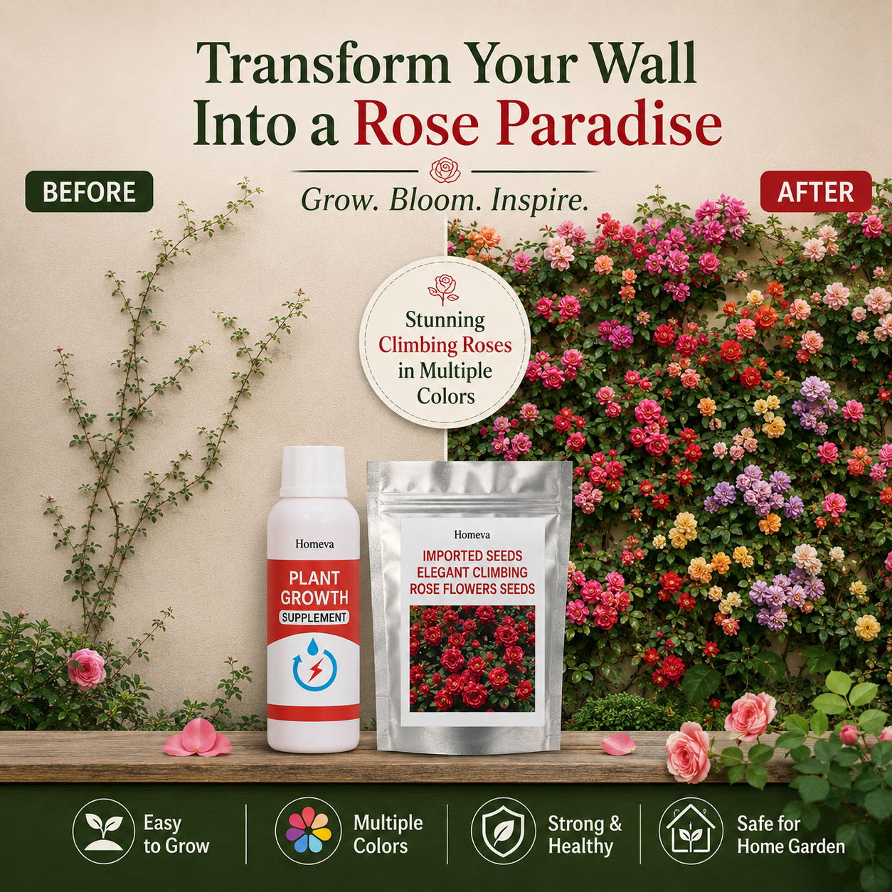 🌹 Elegant Climbing Rose Flower Seeds- 9 Rare and Breathtaking Colors Seeds