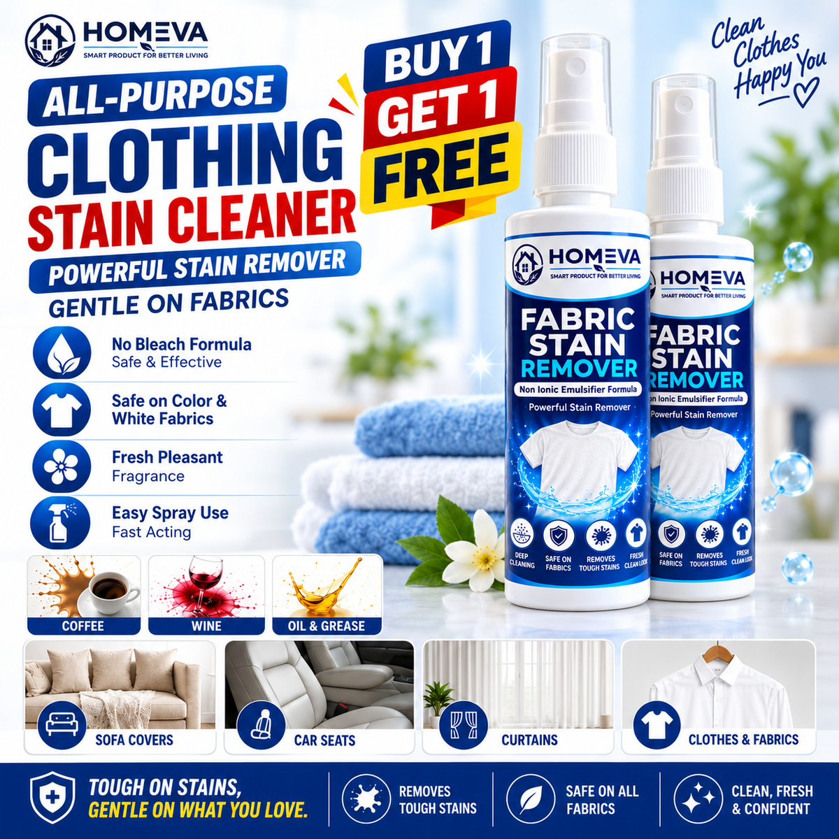 All-Purpose Clothing Stain Cleaner – Removes Coffee, Wine & Oil Stains in Seconds