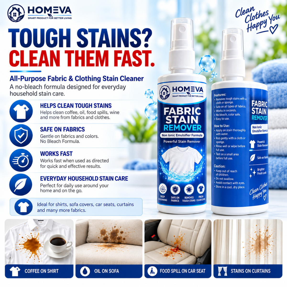 All-Purpose Clothing Stain Cleaner – Removes Coffee, Wine & Oil Stains in Seconds